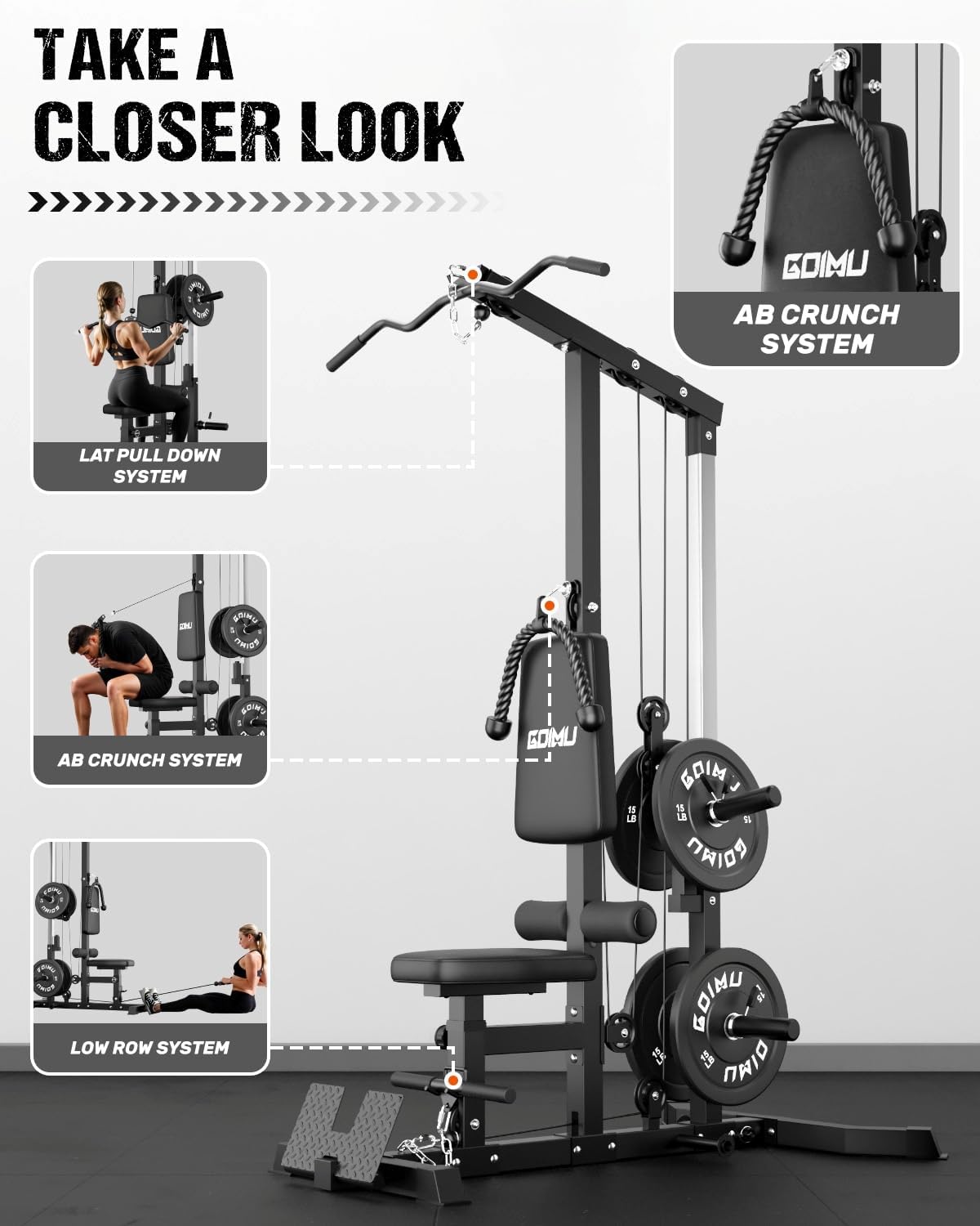 LS01 LAT Pulldown Machine, LAT Row Cable Machine with AB Crunch, LAT Tower with Cable Row Attachments, 3 in 1 Pulley Stations for Home Gym - Image 2