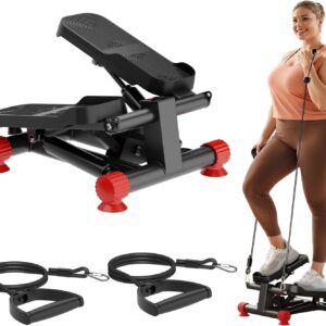 SogesPower Steppers for Exercise at Home,Mini Stair Stepper with Resistance Bands,Full Body Workout Equipment with LCD Monitor,Portable Stepper with 330LBS Capacity