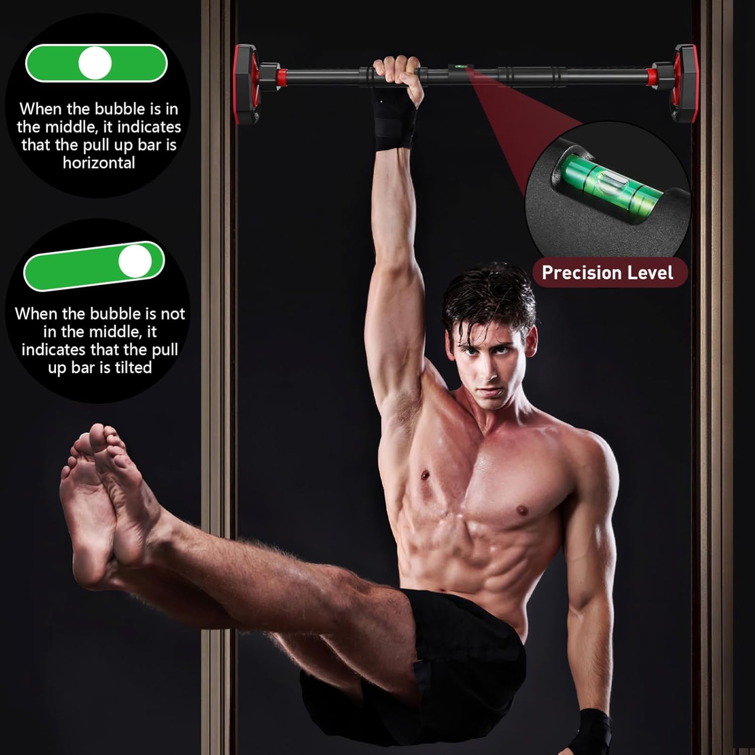 Pull Up Bar for Doorway, Strength Training Chin Up Bar with Level Meter Adjustable 25.5"- 39.3" Width Locking Mechanism Pull-up Bars, No Screws, Max Load 440lbs for Home Gym Door Frame Workout - Image 6