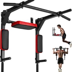 VEVOR Multifunctional Pull Up Bar, Wall Mounted Chin Up Bar Dip Station for Home Gym, Heavy Duty Steel Upper Body Workout Pull Ups, Power Tower Set Training Equipment Fitness, 440 lbs Weight Capacity
