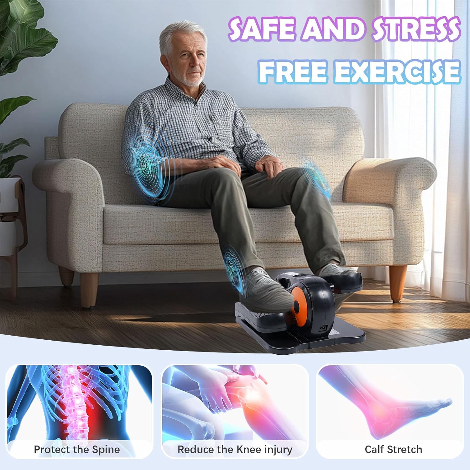 Under Desk Elliptical Machine, Portable Seated Pedal Exerciser Elliptical Trainer with 6 Adjustable Speeds,Ellipse Leg Exerciser for Seniors, Forward & Backward Direction, Manual and Electric Mode - Image 3