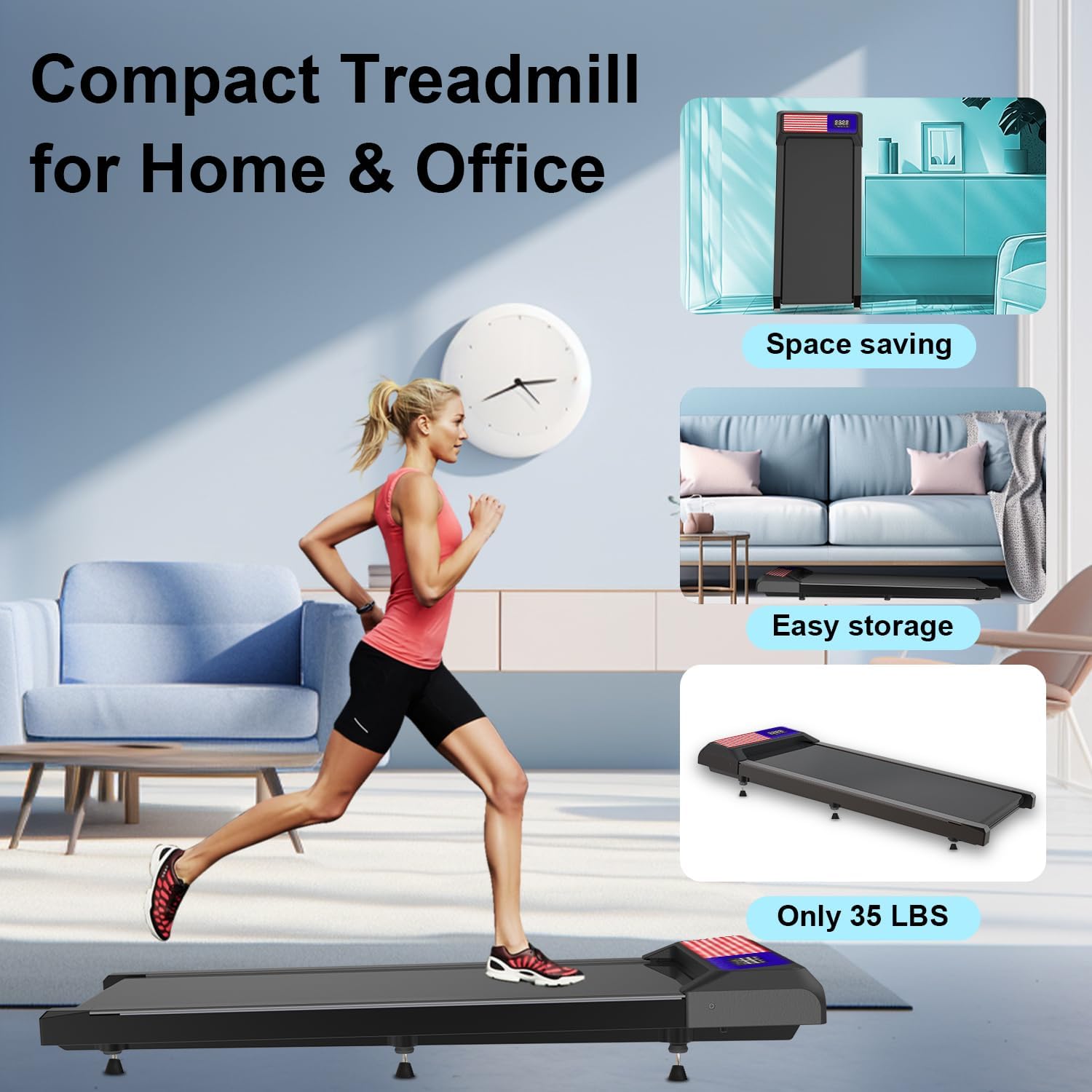 Under Desk Treadmill, Walking Pad Treadmill, 2.5 HP 265 Lbs Low Noise Walking Pad Incline LED Display with Remote Control Walking Jogging Running Machine, Treadmills for Home and Office - Image 6