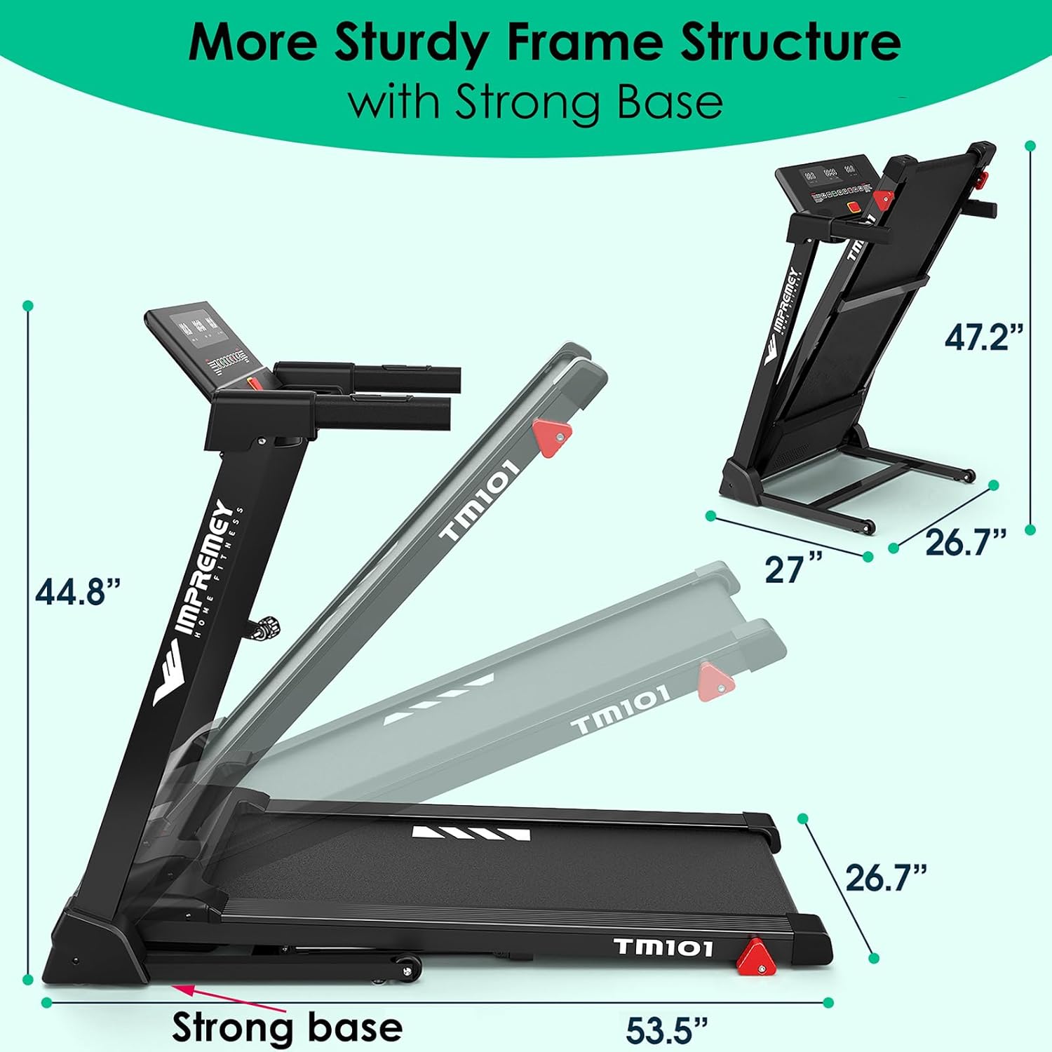 Impremey Folding Treadmill with Incline, Electric Treadmill with 42” x 16” Large Running Belt, Heart Rate Monitor, Easy Assembly, 64 Preset Programs, 7.5 Mph Speed, 2.5HP, Compact Design for Home - Image 4