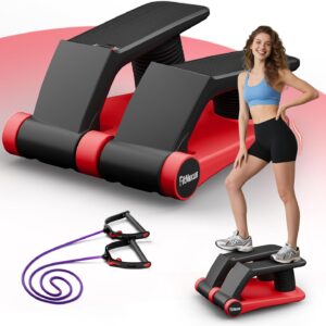 Air Compression Resistance Stepper – Adjustable Mini Stair Climber for Home Cardio Workout, Portable Stepper Machine with LCD Display, Non-Slip Pedals & Resistance Bands (Red and Black)