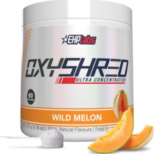 EHP Labs OxyShred Pre Workout Powder & Shredding Supplement – Preworkout Powder with L Glutamine & Acetyl L Carnitine, Energy Boost Drink – Wild Melon, 60 Servings