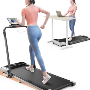 Walking Pad Treadmill with 12% Incline, 6 in 1 Folding Treadmill with Adjustable Handle Bar for Home/Office, Under Desk Treadmills Portable Walking Pad with App, Remote Control & LED Display
