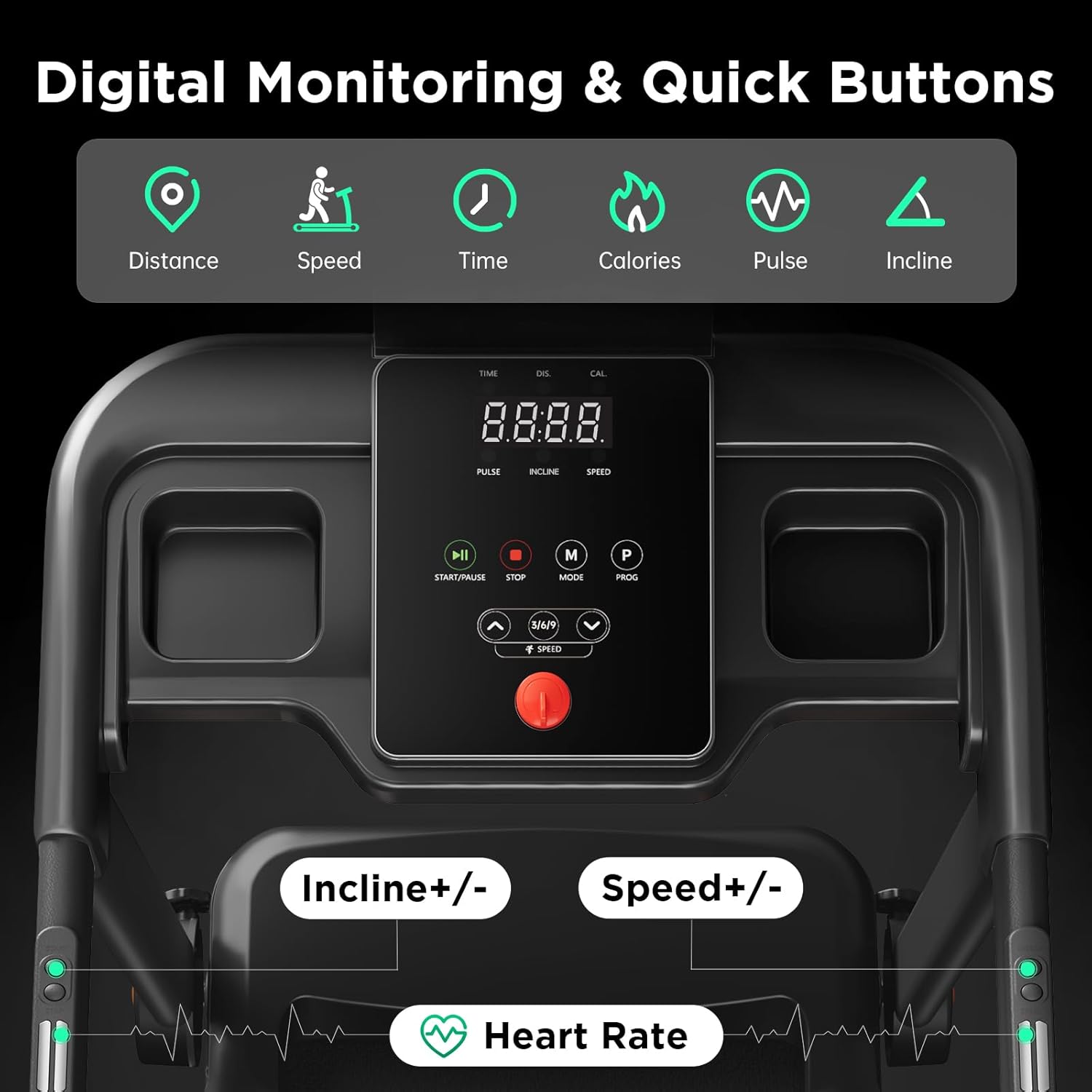 Treadmill with 0-15% Auto Incline, 3.5HP Quiet Brushless Foldable Treadmills for Home, Small Space Portable Running Walking Machine, 300 Lbs Capacity with Bluetooth APP & Pulse Monitor - Image 6