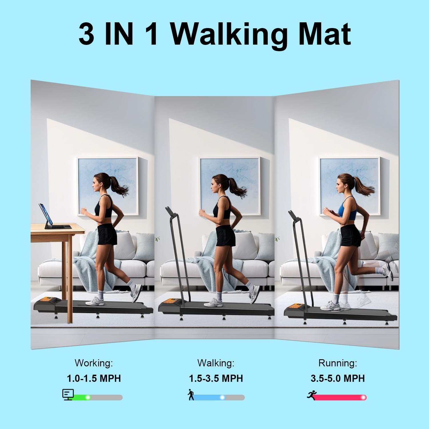 Walking with Incline Pad and Handle Bar, 3 in 1 Mini Walking Machine, 2.5HP Low Noise Treadmill for Home with Remote Control, Treadmill with Handle Bar, Running Pad with Remote Control - Image 4
