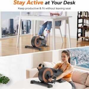 Under Desk Bike Pedal Exerciser, Quiet Magnetic Mini Exercise Bike with MERACH App for Arm, Leg Recovery, Physical Therapy, Smooth Foot Desk Cycle with 2 Resistance Bands & Non-Slip Mat