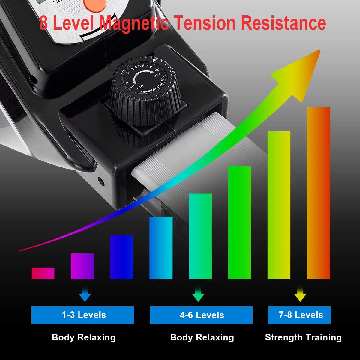 Gymax Magnetic Rower, 8-Level Folding Magnetic Rowing Machine with LCD Monitor, for Home Gym Cardio Exercise Fitness - Image 2