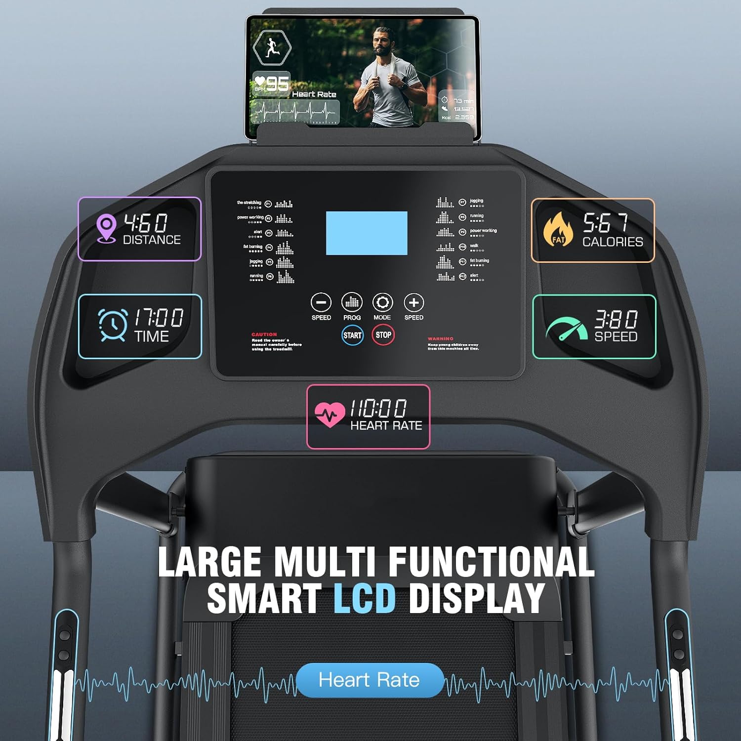 Incline Treadmill Foldable, Smart Portable Treadmills for Home with Body Fat Measurement & Heart Rate Sensor, 3.5HP Heavy Duty Folding Treadmill 400 LB Capacity with Silent Shock Absorption - Image 2