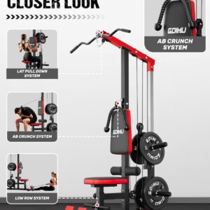 LS01 LAT Pulldown Machine, LAT Row Cable Machine with AB Crunch, LAT Tower with Cable Row Attachments, 3 in 1 Pulley Stations for Home Gym