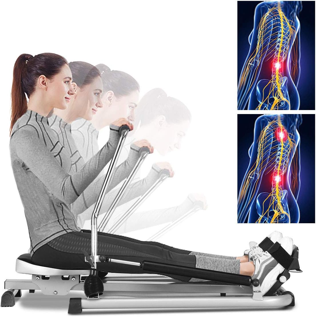 GYMAX Rowing Machine for Home, 265LBS Weight Capacity Hydraulic Rowing Machine with Adjustable Cylinder Resistance up to 110lbs & LCD Monitor, Compact Full Motion Rower for at Home Exercise - Image 9