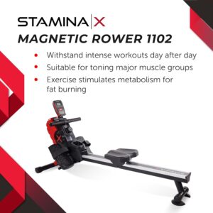 Stamina Magnetic Rower – Rower Machine with Smart Workout App – Rowing Machine with Magnetic Resistance for Home Gym Fitness – Up to 250 lbs Weight Capacity