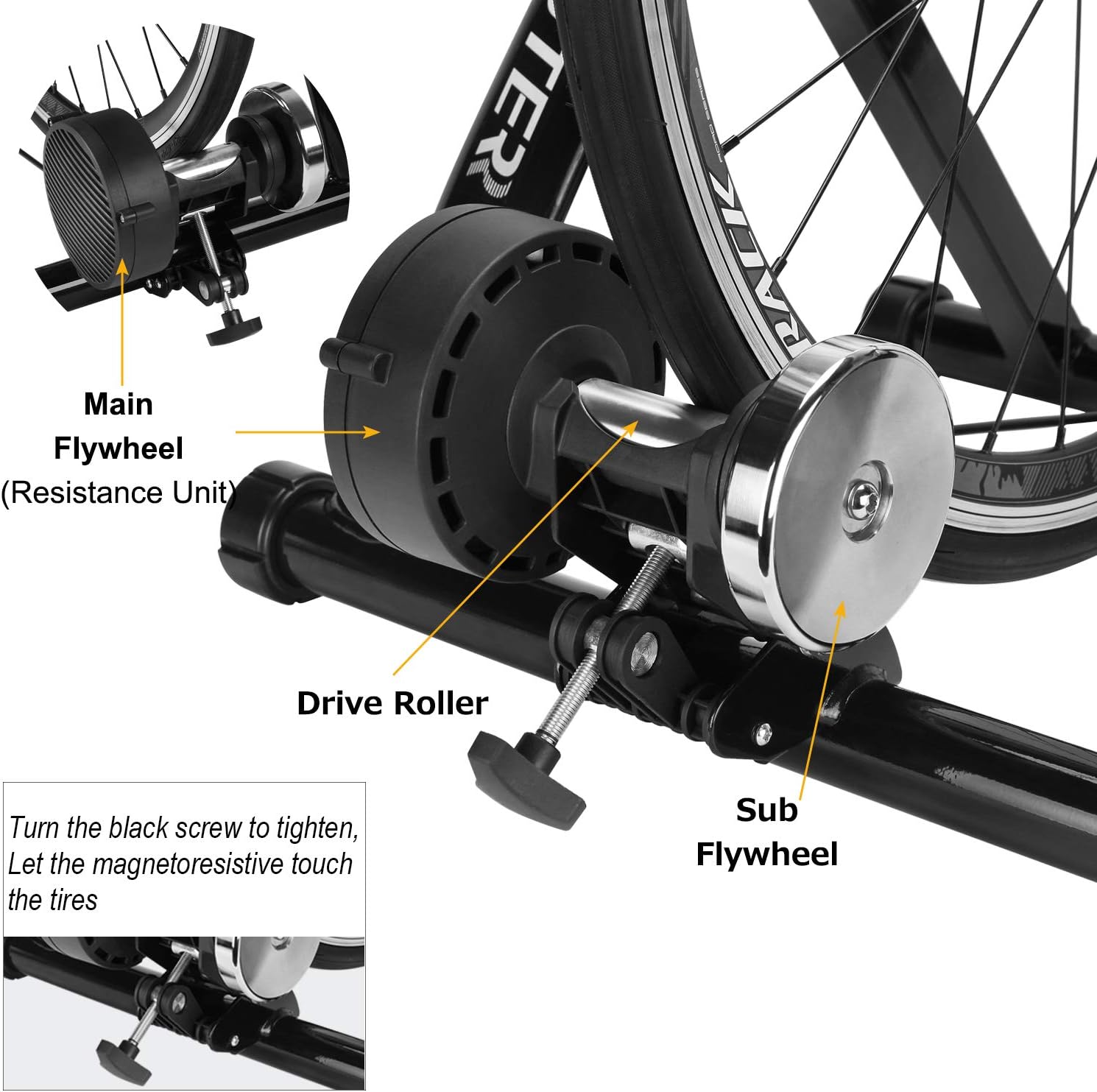 Bike Trainer, Magnetic Bicycle Stationary Stand for Indoor Exercise Riding, 26-29" & 700C Wheels, Quick Release Skewer & Front Wheel Riser Block Included - Image 4