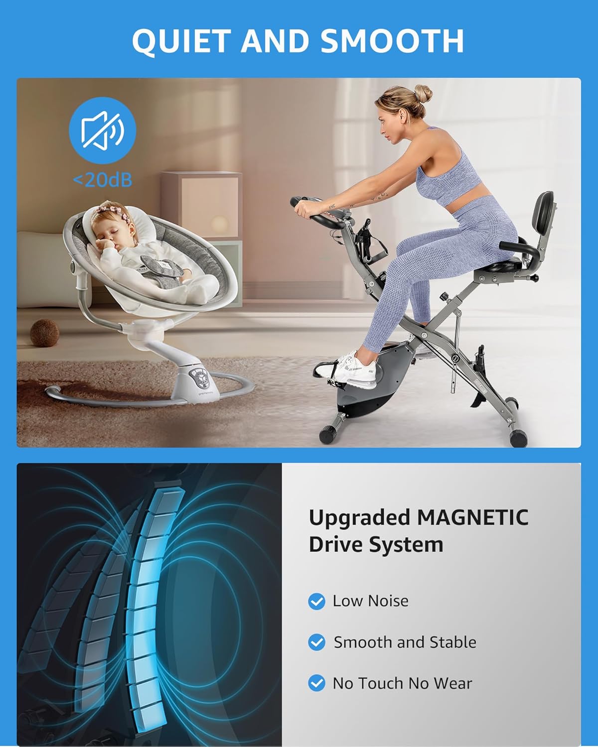 Foldable Exercise Bike for Small Apartments, Stationary Bikes for Home, Indoor Portable Cycling Bike with 16-Level Magnetic Resistance, 260LBS Capacity, 5.5 LBS Flywheel, Designed for Small Space Workout 816 - Image 8