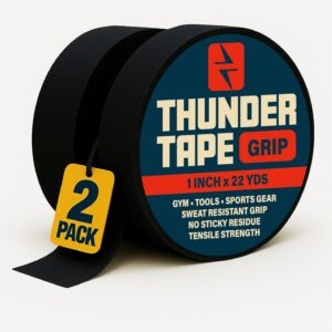 2 Pk Grip Tape – Cloth Grip Tape for Pull Up Bars, Sports, Tools, Handles, Bats, Rackets, Gym Equipment, Wire Wrap – No Residue, Sweat Resistant, 1 Inch x 66 Feet Each Roll – Black