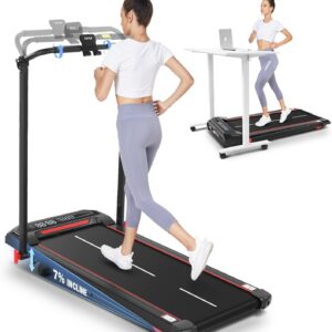 FUNMILY Folding Treadmill with Handles, Foldable Walking Pad Treadmill with Incline and Adjustable Handrails, 3 in 1 Under Desk Treadmills for Home 300 lb Capacity, Running Machine with Handle Bar