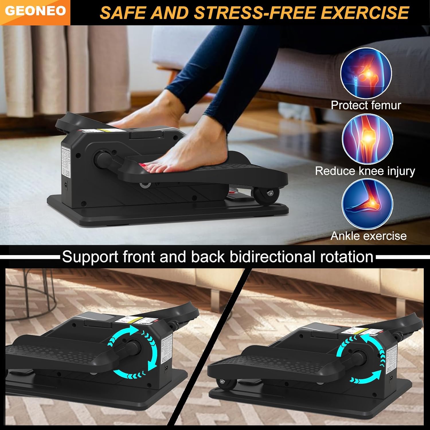 Under Desk Elliptical Machine, Electric Ellipse Leg Exerciser for Senior, Quiet & Portable Seated Pedal Exerciser with Remote Control, Manual & Auto Mode, 12 Adjustable Speeds - Image 6