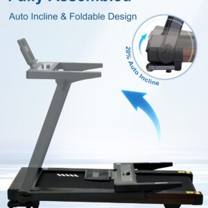 Foldable Treadmill with Auto Incline – 4 Hp 18.9 Inch Wide Treadmills for Home Seniors, 400 Lb Capacity, Backlit Knob Led Display, Shock Absorbent, Bluetooth App and Speaker, 12 Mph Speed
