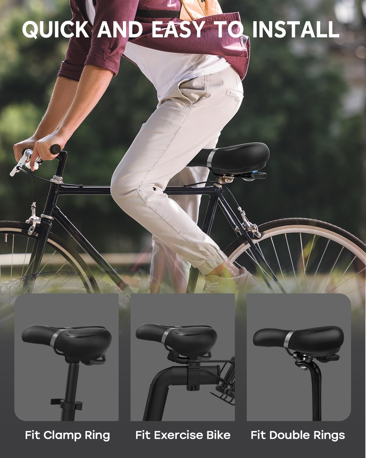 Bicycle Seat Replacement, Bike Seat for Men and Women, Comfort Wide Bike Saddle Memory Foam Padded Soft Bike Seat Cushion Compatible with Peloton, Mountain, City Bikes, Indoor Exercise Bikes - Image 7