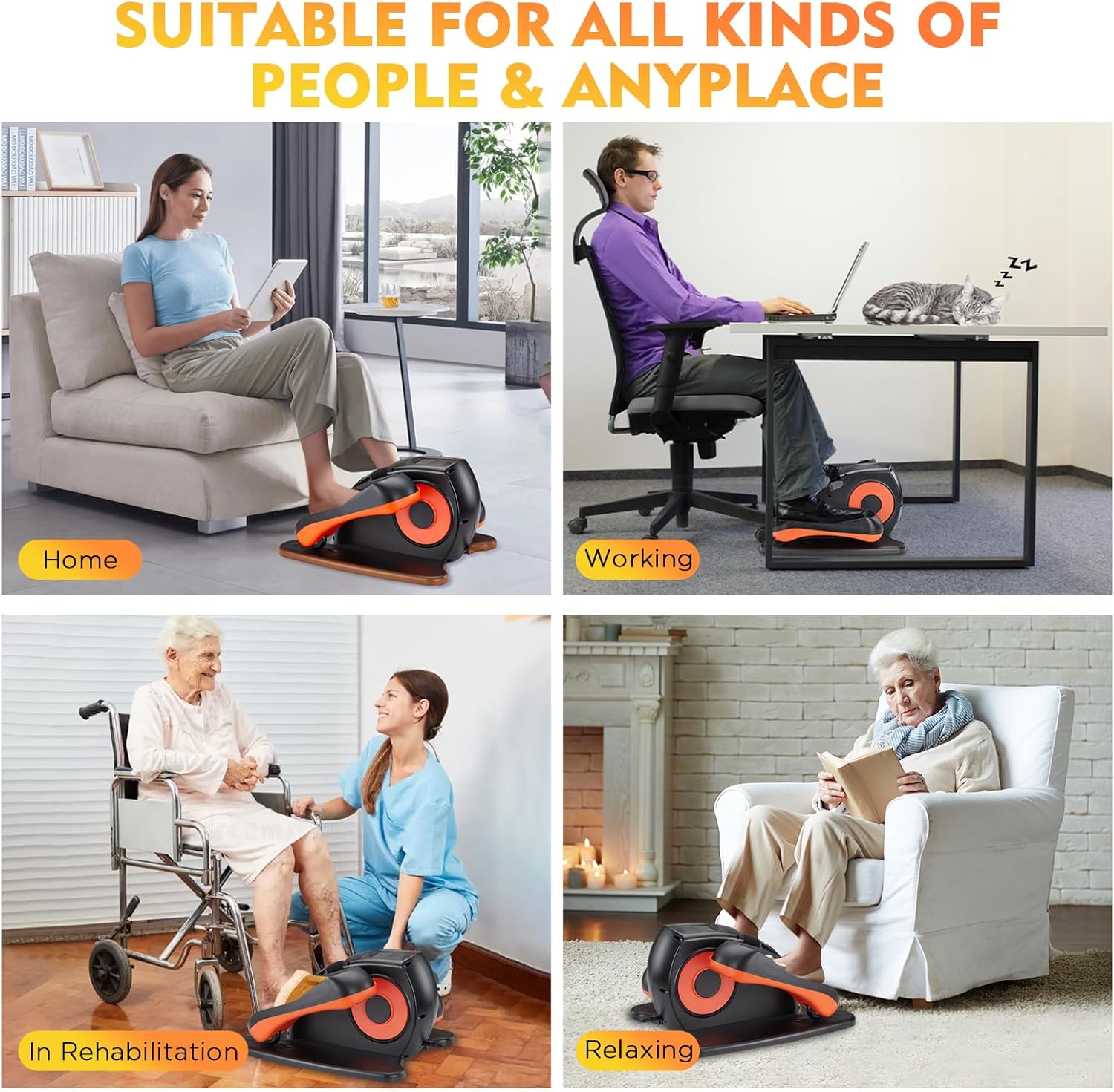 Under Desk Elliptical Machine, Electric Ellipse Leg Exerciser As Seen On TV with 12 Speed for Seniors,Portable Foot Leg Exerciser, Mini Seated Pedal Exerciser for Home Office - Image 8