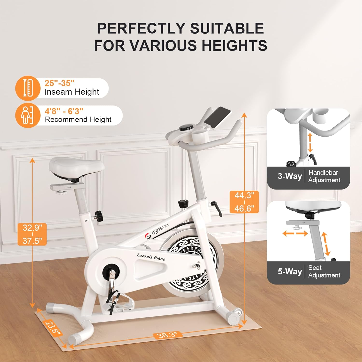 Exercise Bikes for Home,Indoor Cycling Bike with Adjustable Friction,Brake Pad Resistance Silent Belt Drive,330lbs Weight Capacity &Upgraded Version Seat for Home Cardio&Weight Loss - Image 4