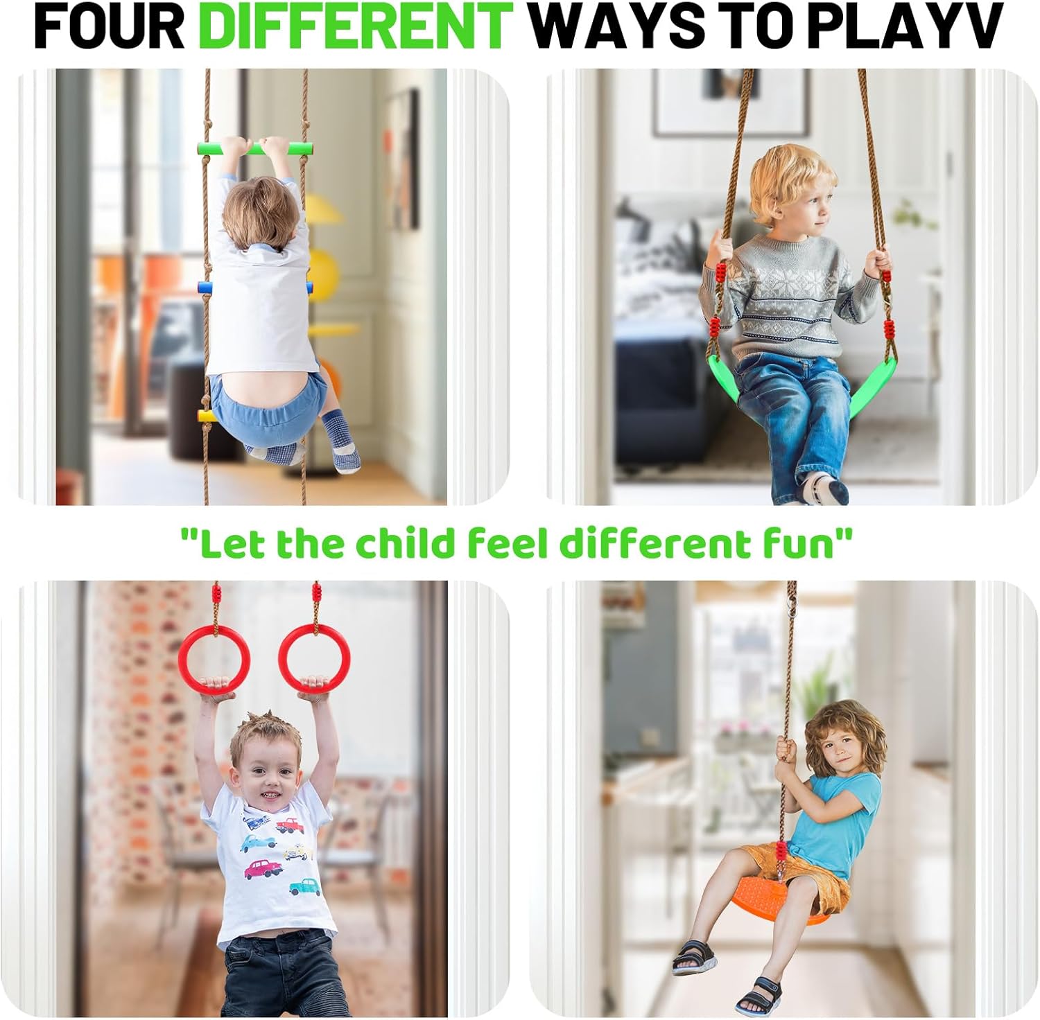 Doorway Swing for Kids & Door Pull Up Bar for Adults - Indoor Kid Swing with 4pcs Accessories - Multi-Function Doorway Gym for Family Fitness & Play (Green) - Image 7