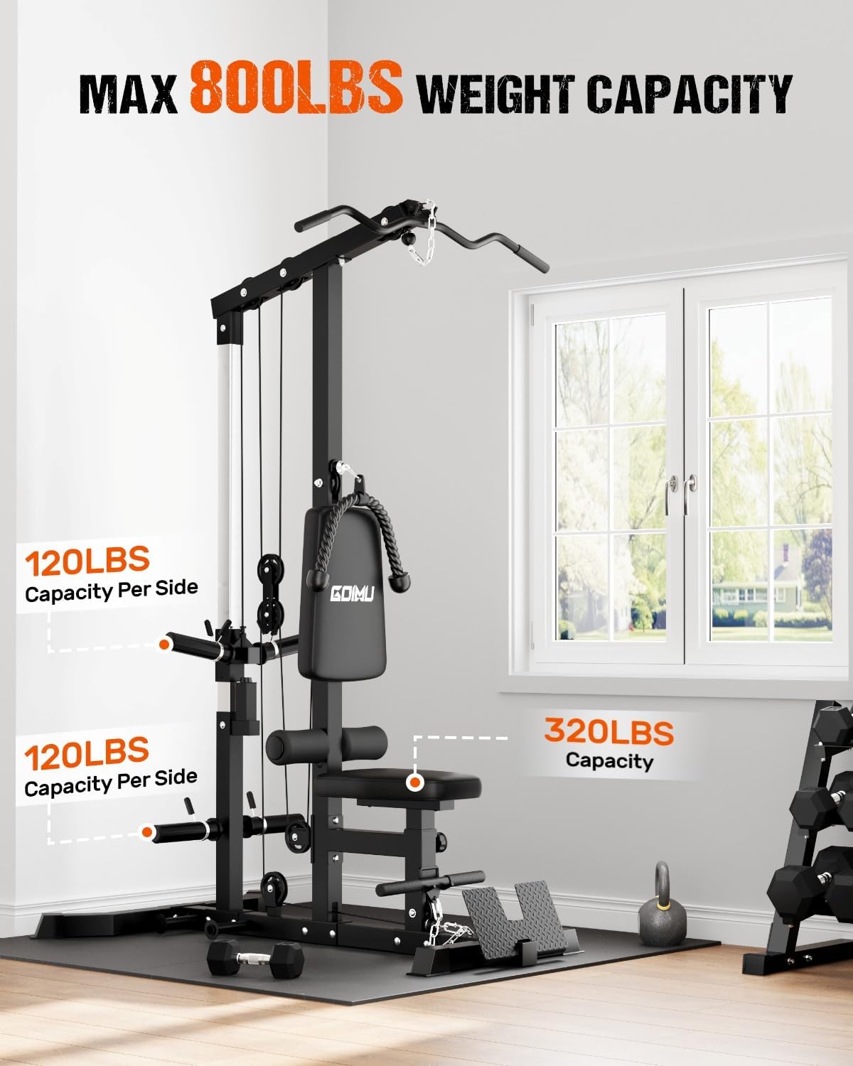 LS01 LAT Pulldown Machine, LAT Row Cable Machine with AB Crunch, LAT Tower with Cable Row Attachments, 3 in 1 Pulley Stations for Home Gym - Image 5