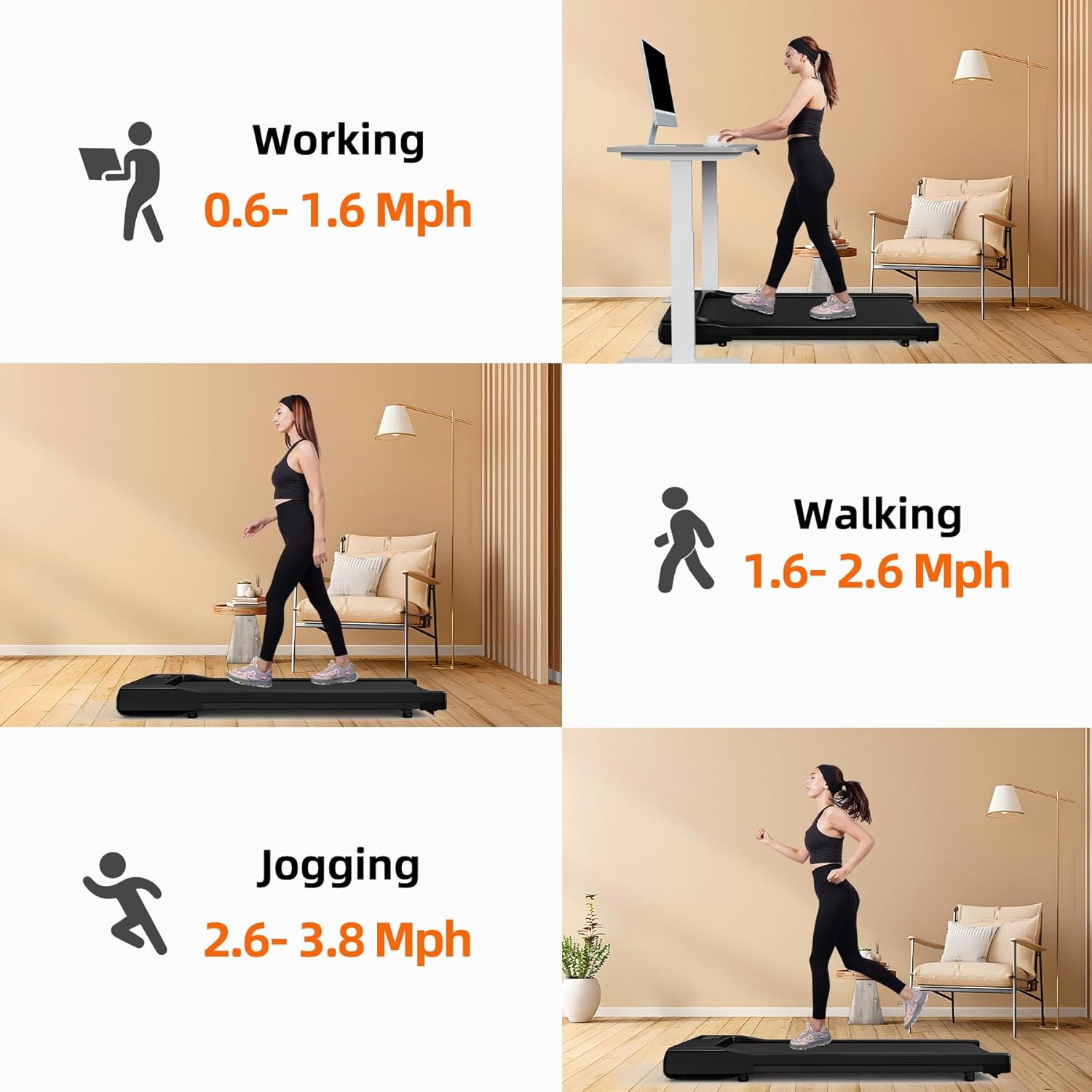 SupeRun Walking Pad, Under Desk Treadmill, 3 in 1 Portable Treadmill with Remote Control LED Display, 2.5 HP Quiet Walking Jogging Machine for Office Home Use, 300 Lbs Capacity - Image 2