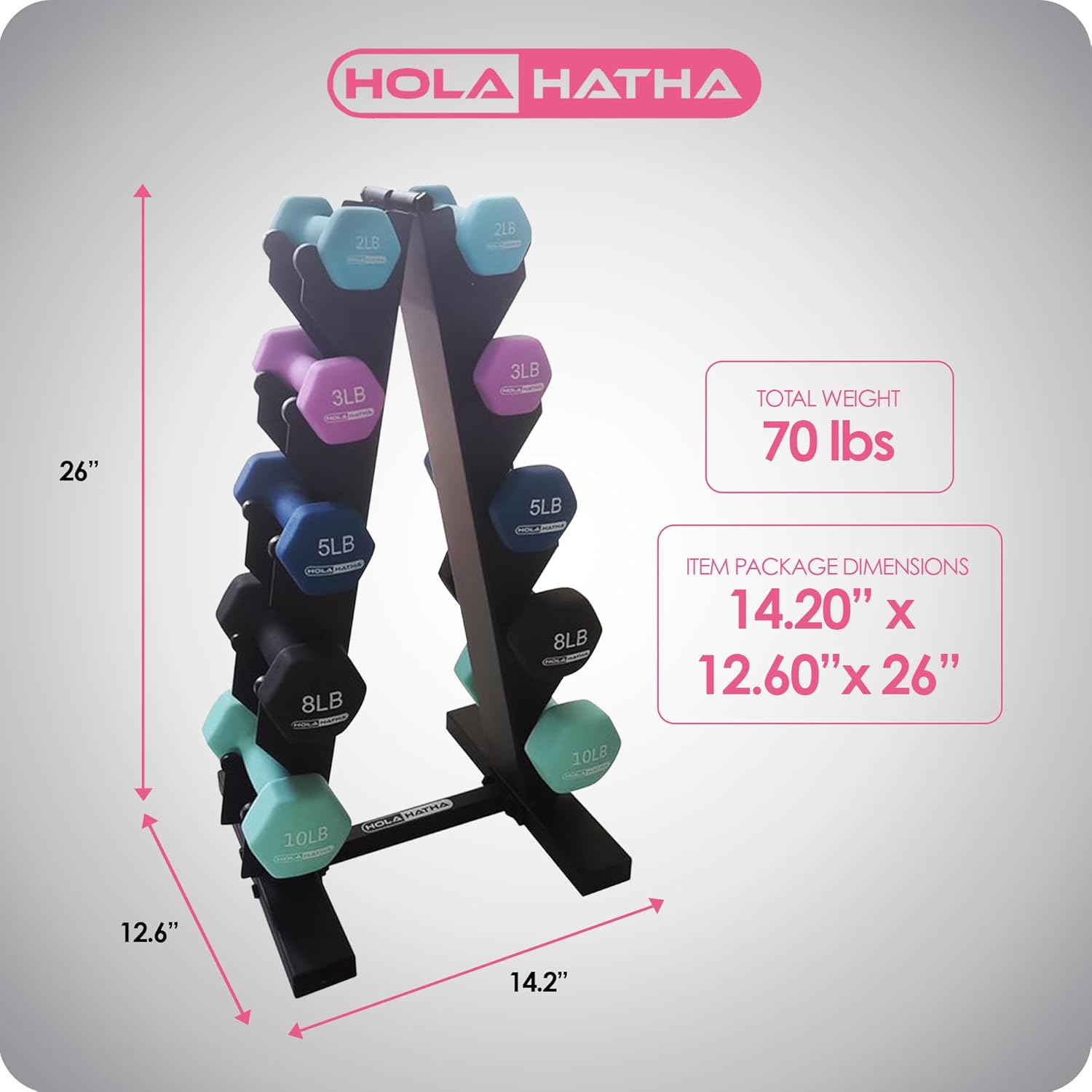 HolaHatha Neoprene Dumbbell Weights Set with Rack, Home Gym Equipment, 56 Lbs, Blues - Portable Weighted Exercise Dumbbells for Fitness, Training, and Lifting Workouts - Image 3