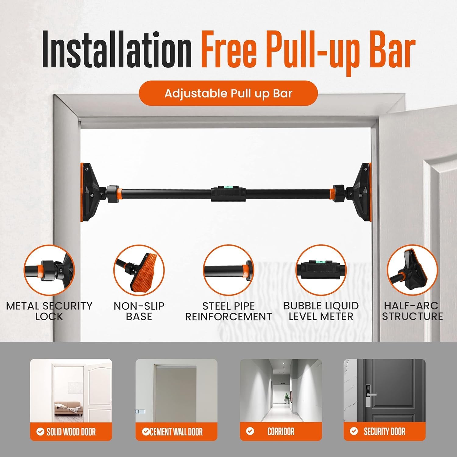SQUATZ Doorway Pullup Bar & S-Shaped Push Up Bars - Pushup Handles for Floor - Door Frame Adjustable Pull Up Hanging Bar Home Gym Equipment - Image 3