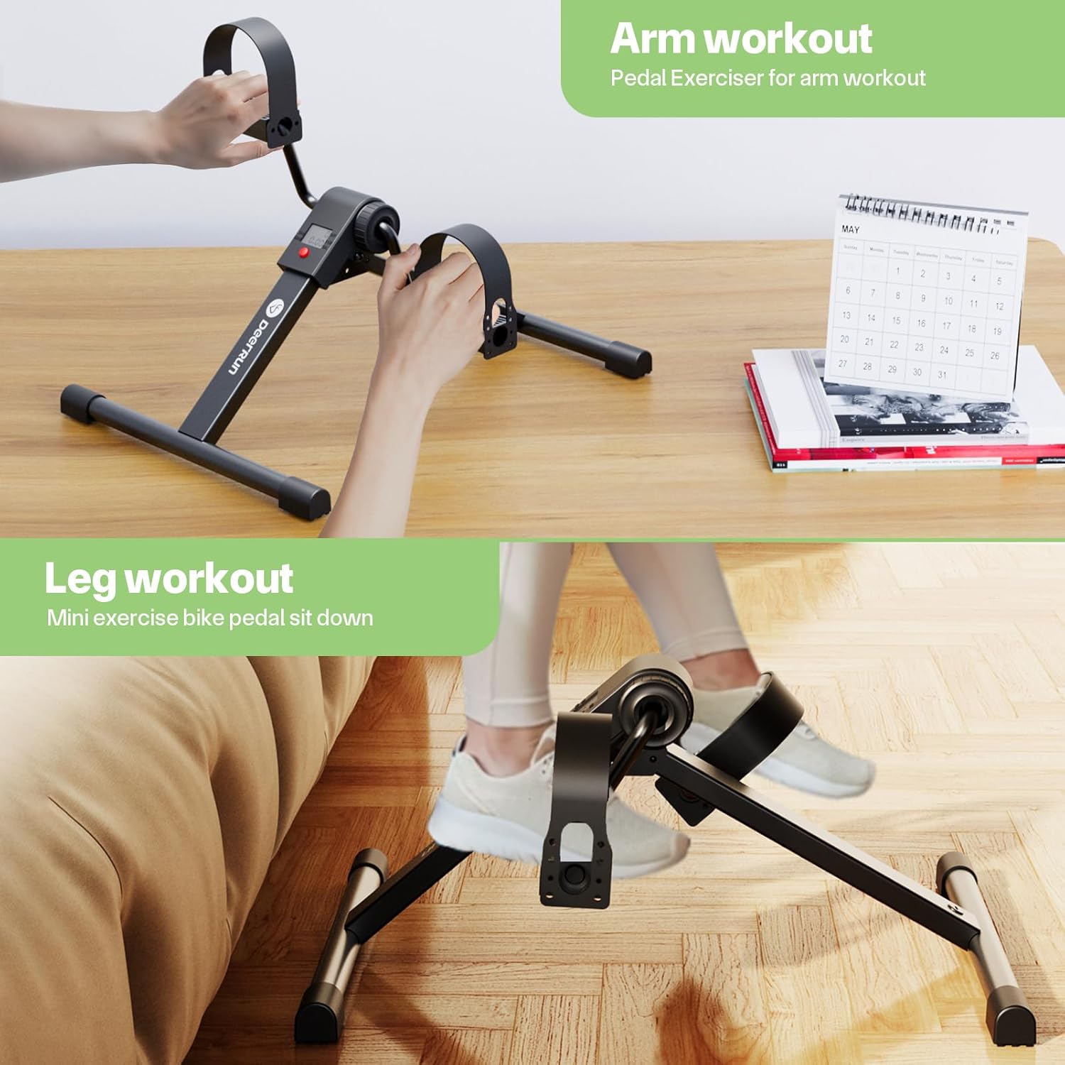 Under Desk Bike Pedal Exerciser, Portable Under Desk Cycle with Adjustable Resistance, Mini Exercise Bike for Arm and Leg Workout, Folding Peddler Machine Bicycle with LCD Monitor & Calorie Tracker - Image 5