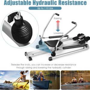 GYMAX Rowing Machine for Home, 265LBS Weight Capacity Hydraulic Rowing Machine with Adjustable Cylinder Resistance up to 110lbs & LCD Monitor, Compact Full Motion Rower for at Home Exercise