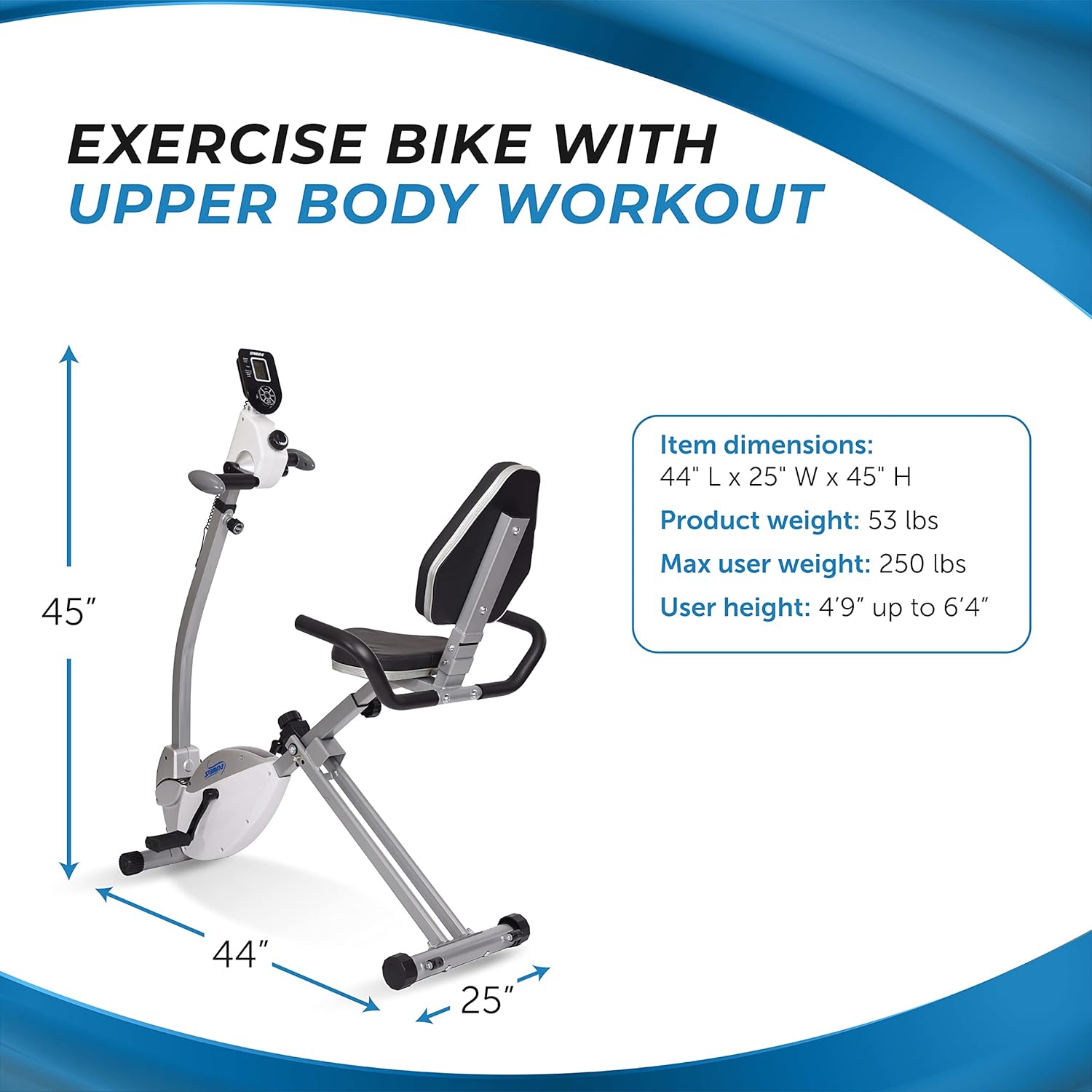 Stamina Recumbent Exercise Bike with Arm Workout - Fitness Bike with Smart Workout App - Recumbent Exercise Bike for Home Workout - Up to 250 lbs Weight Capacity - Image 3