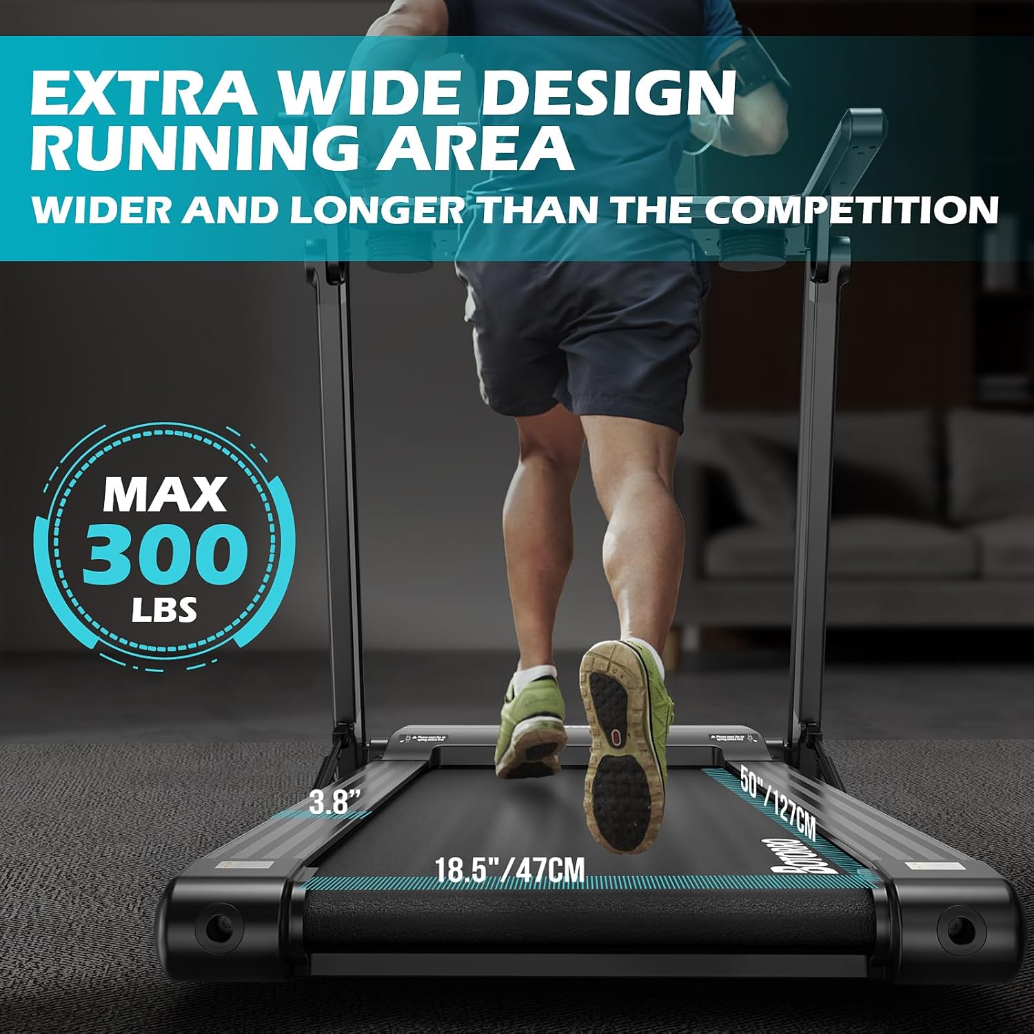 Treadmills for Home, Foldable Treadmill, Wide Shock Absorption Deck for Walking or Running, 300 LBS Weight Capacity, Bluetooth Enable, LED Display| R5PRO 12% R7 R9 18% Auto Incline - Image 3