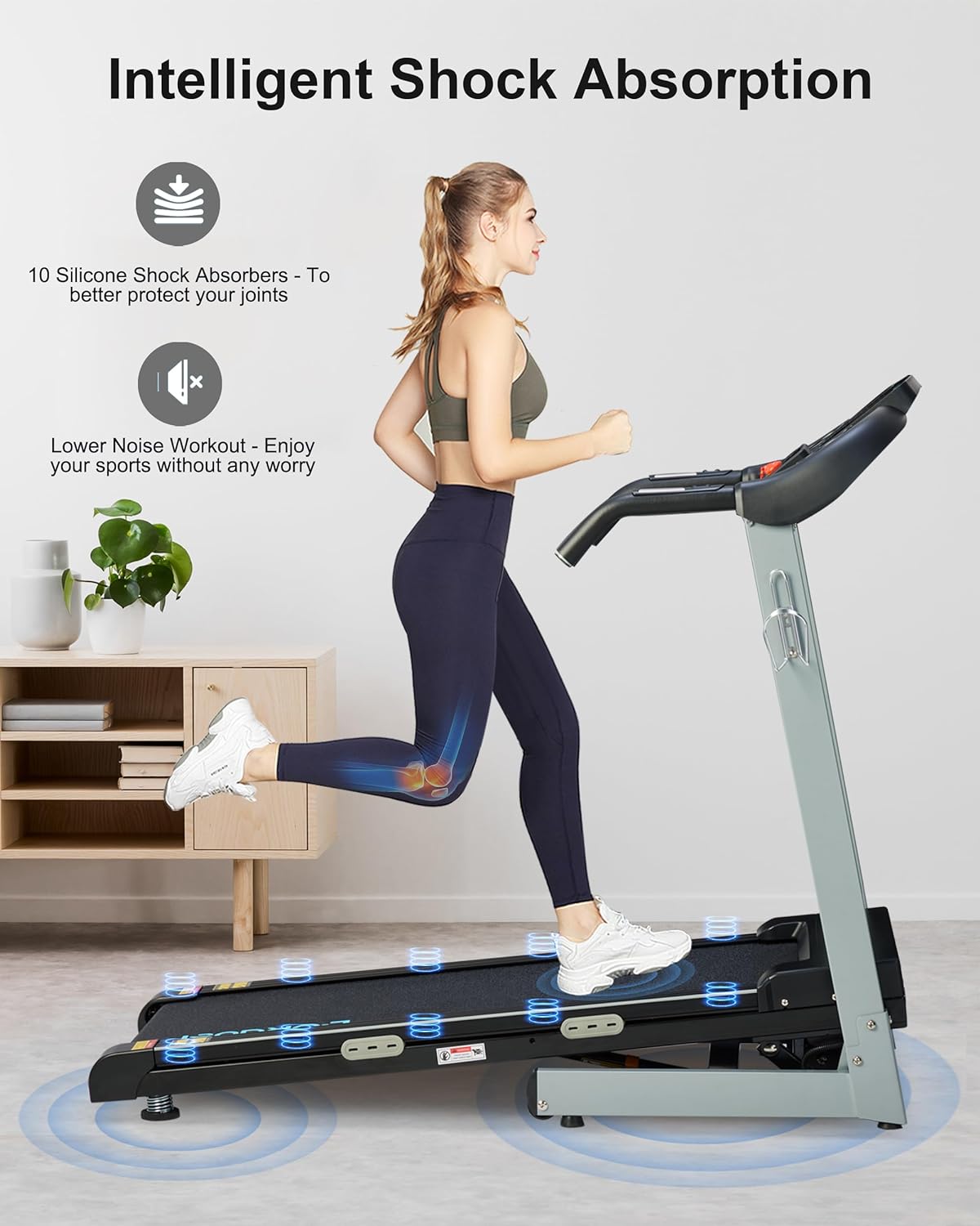 Treadmill with Auto Incline - 300 lb Capacity, 3.0HP Folding Electric Treadmill Up to 8.5 MPH Speed, Running Machine with 17.5" Wide Tread Belt and Bluetooth Speaker for Home Use - Image 6