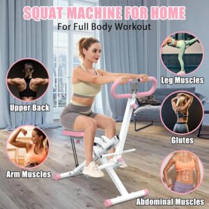 Squat Machine, Squat Ride / Rowing Machine with Adjustable Resistance, Glute & Leg Cardio Workout Machine, Foldable Exercise Equipment for Home