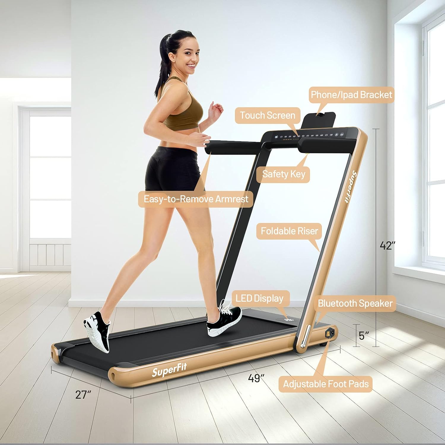 GYMAX Walking Pad, Dual LED Display 2 in 1 Under Desk Treadmill for Home with Remote & Smart App Control, 2.25HP Foldable Portable Treadmill Running Machine for Office Small Space - Image 7