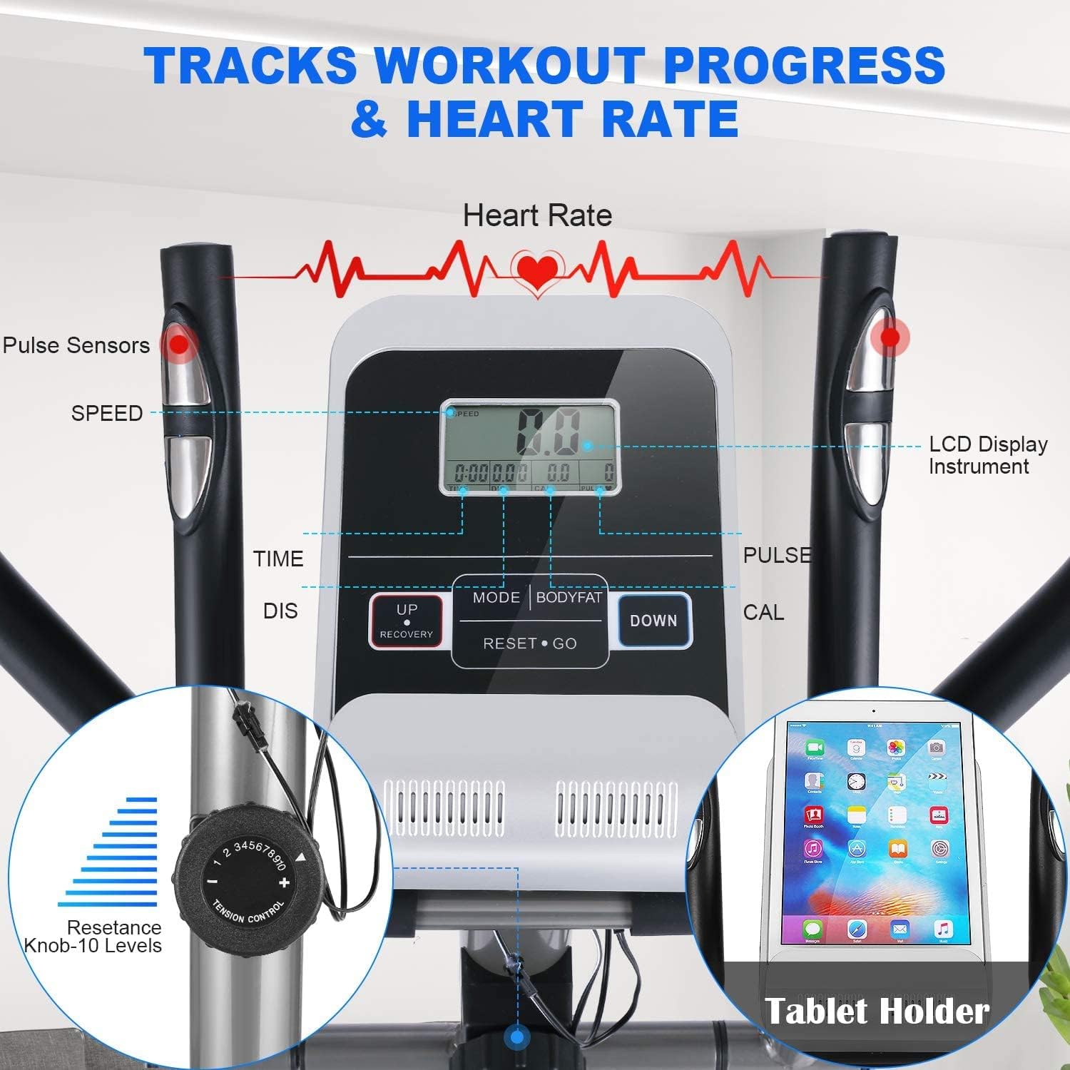 Elliptical Exercise Machine with APP, Heavy-Duty Elliptical Cross Trainer for Home Use, 10-Level Resistance, Max User Weight 390 lbs, Ideal for Indoor Workout & Fitness - Image 3
