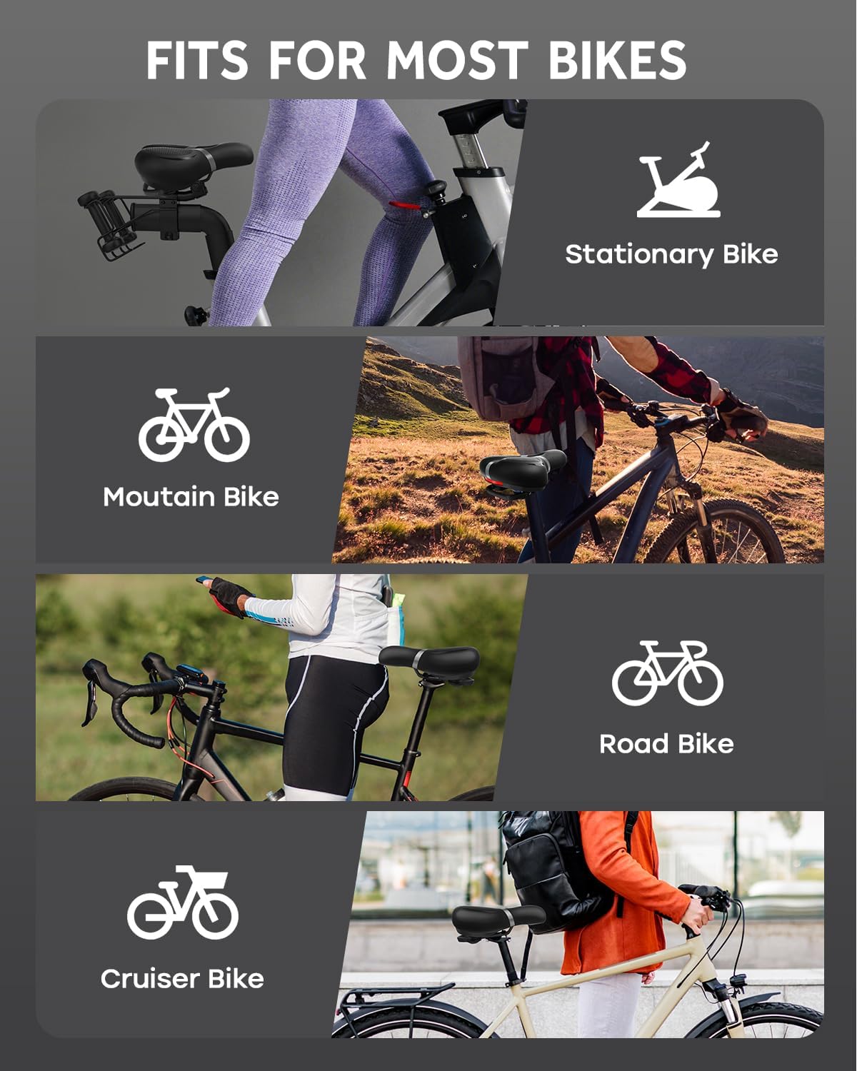 Bicycle Seat Replacement, Bike Seat for Men and Women, Comfort Wide Bike Saddle Memory Foam Padded Soft Bike Seat Cushion Compatible with Peloton, Mountain, City Bikes, Indoor Exercise Bikes - Image 8