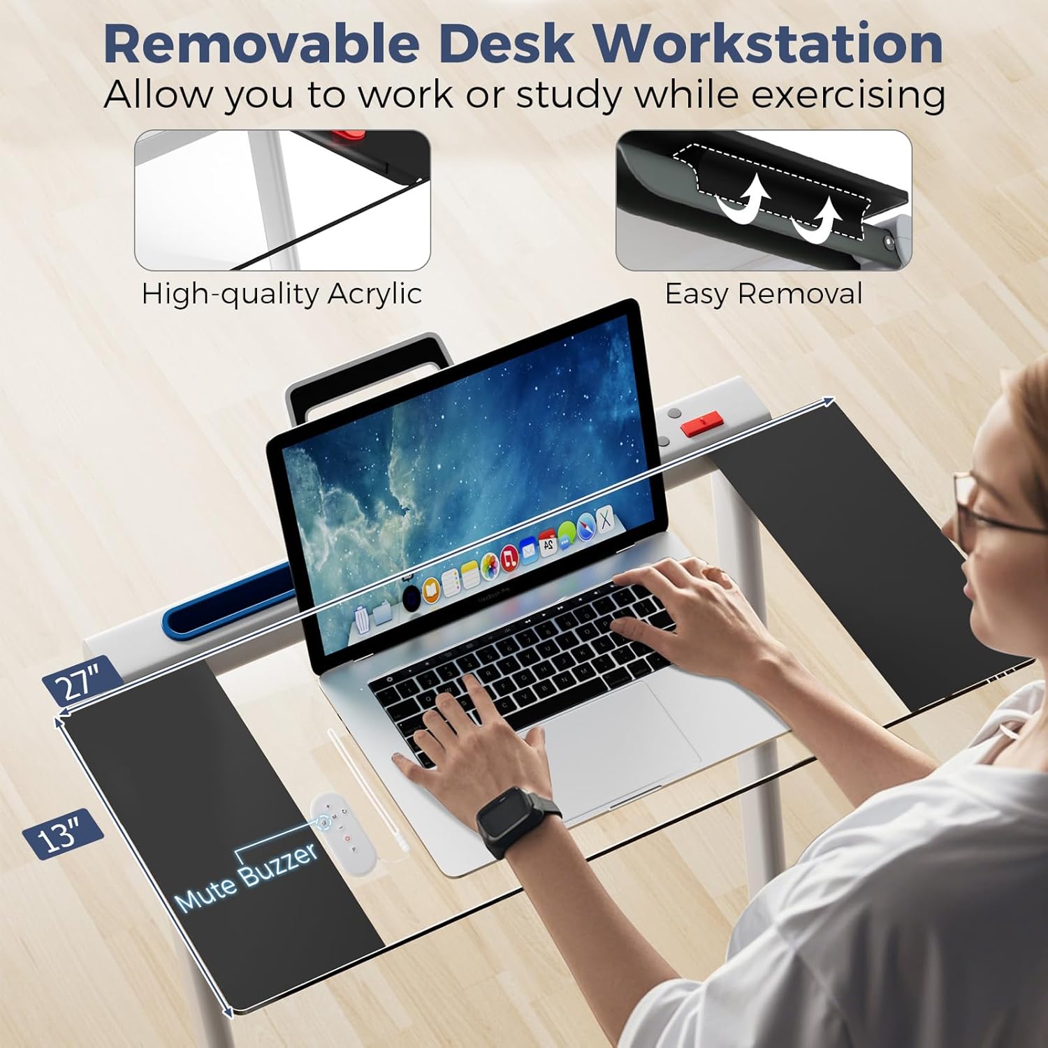 GYMAX Walking Pad Treadmill, 3 in 1 Folding Treadmill with Removable Desktop, Remote & 12 Preset Programs, 2.5 HP Under Desk Walking Pad Running Machine for Home Gym Exercise Workout - Image 3