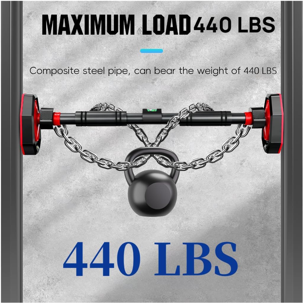 Pull Up Bar for Doorway, Strength Training Chin Up Bar with Level Meter Adjustable 25.5"- 39.3" Width Locking Mechanism Pull-up Bars, No Screws, Max Load 440lbs for Home Gym Door Frame Workout - Image 3