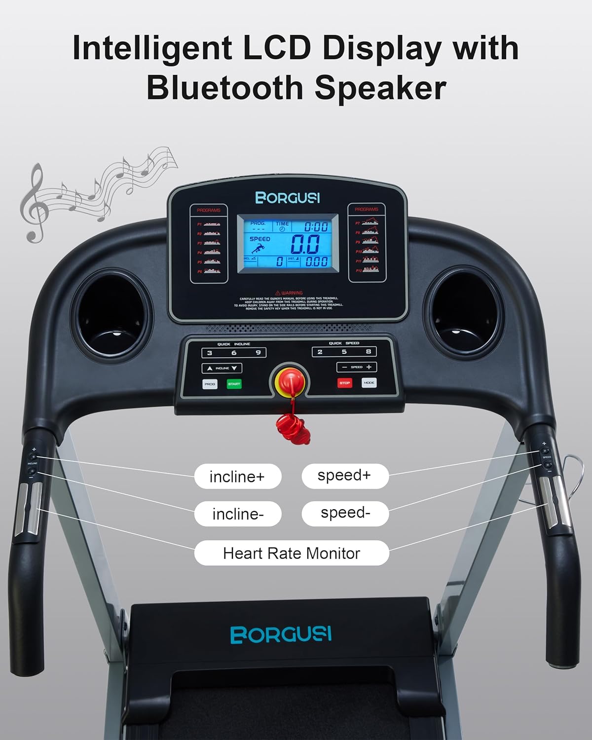 Treadmill with Auto Incline - 300 lb Capacity, 3.0HP Folding Electric Treadmill Up to 8.5 MPH Speed, Running Machine with 17.5" Wide Tread Belt and Bluetooth Speaker for Home Use - Image 7