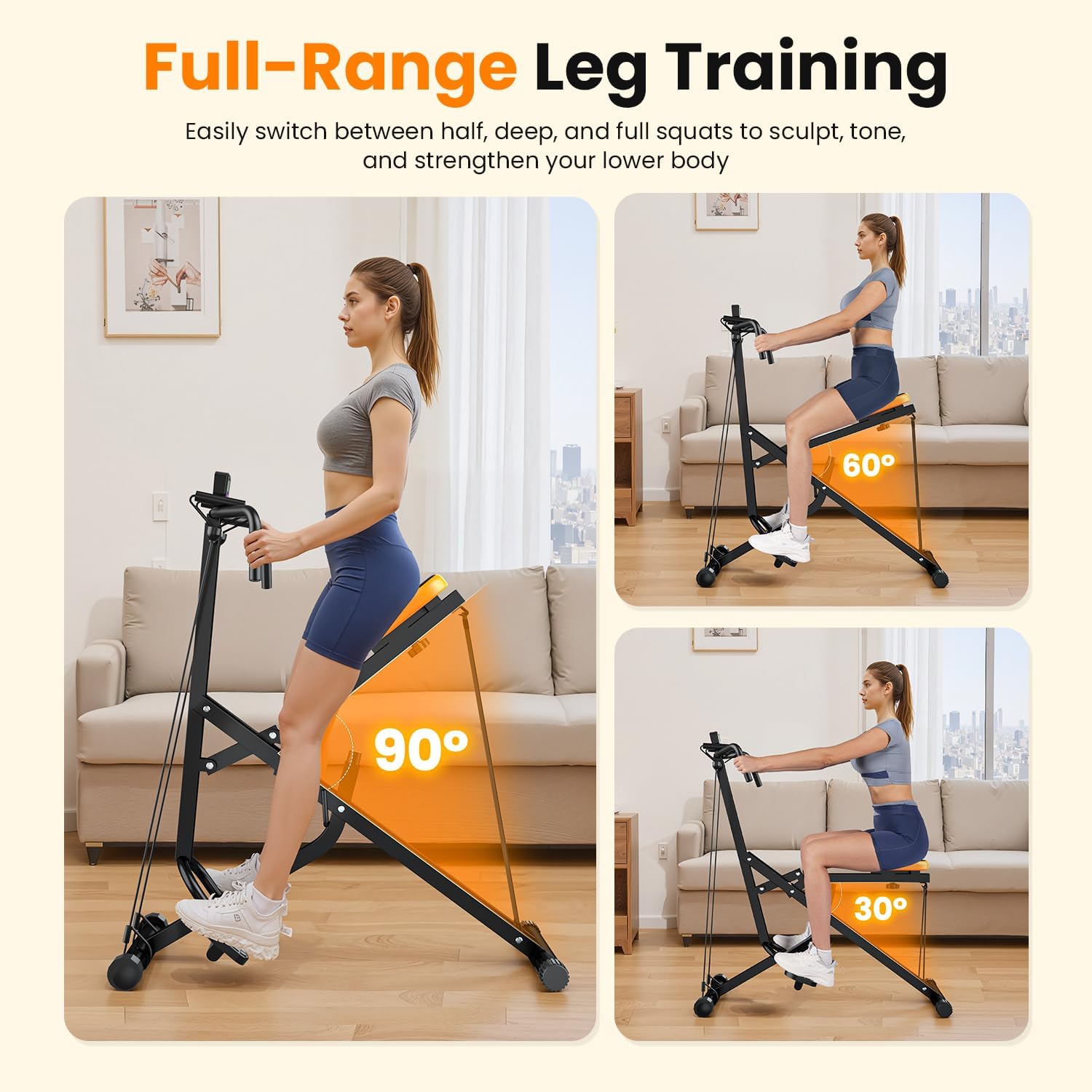 OWLSKY Squat Rowing Machine for Home Workout, Foldable Squat Assist & Row Trainer with LCD Monitor, 3 Resistance Bands, Adjustable Seat, Heavy Duty 350 lbs, Full-Body Fitness Equipment - Image 2