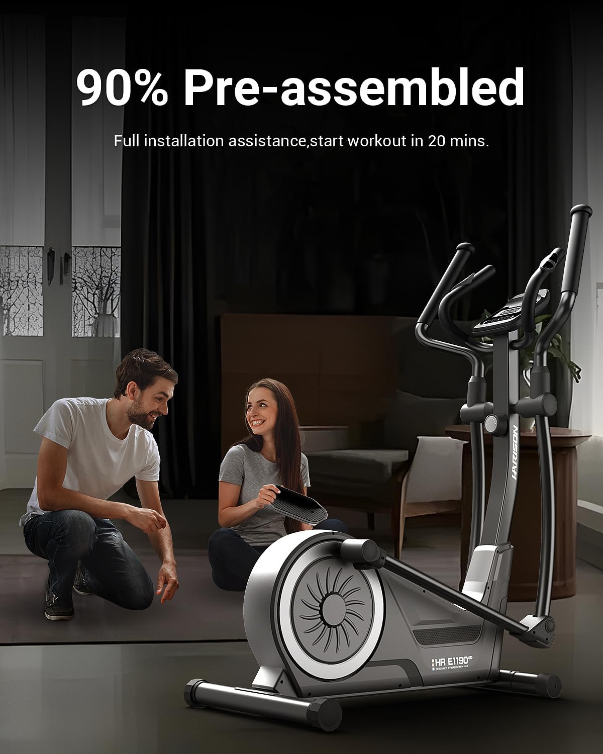 HARISON Elliptical Machine for Home 350 LBS Capacity, Magnetic Elliptical Exercise Machine with 16-Level Resistance Control, Elliptical Trainer with HARISON Bluetooth (Black) - Image 6