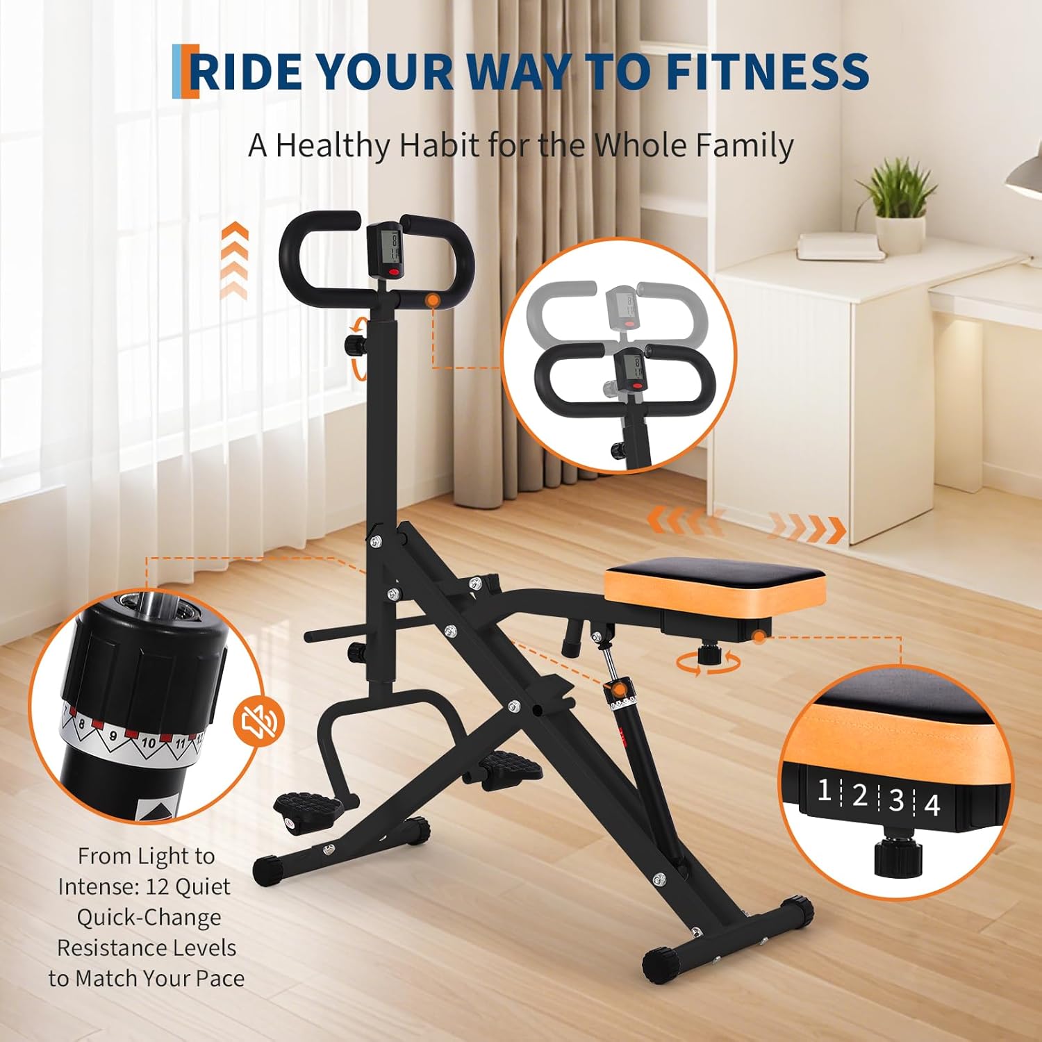 Squat Machine, Squat Assist Trainer with Adjustable12 Level Resistance, Foldable Squat Ride Rowing Machine for Home, Full Body Workout Gym for Glutes Legs Workout, 350 LBS Capacity - Image 4