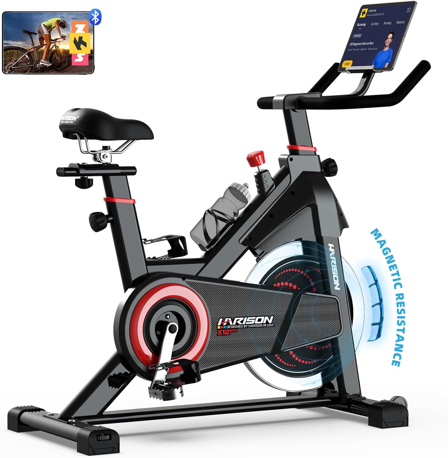 HARISON Semi-Commercial Exercise Bike 400 lbs Capacity, Magnetic Stationary Bikes for Home Gym with Bluetooth & Tablet Holder & Comfortable Seat Cushion