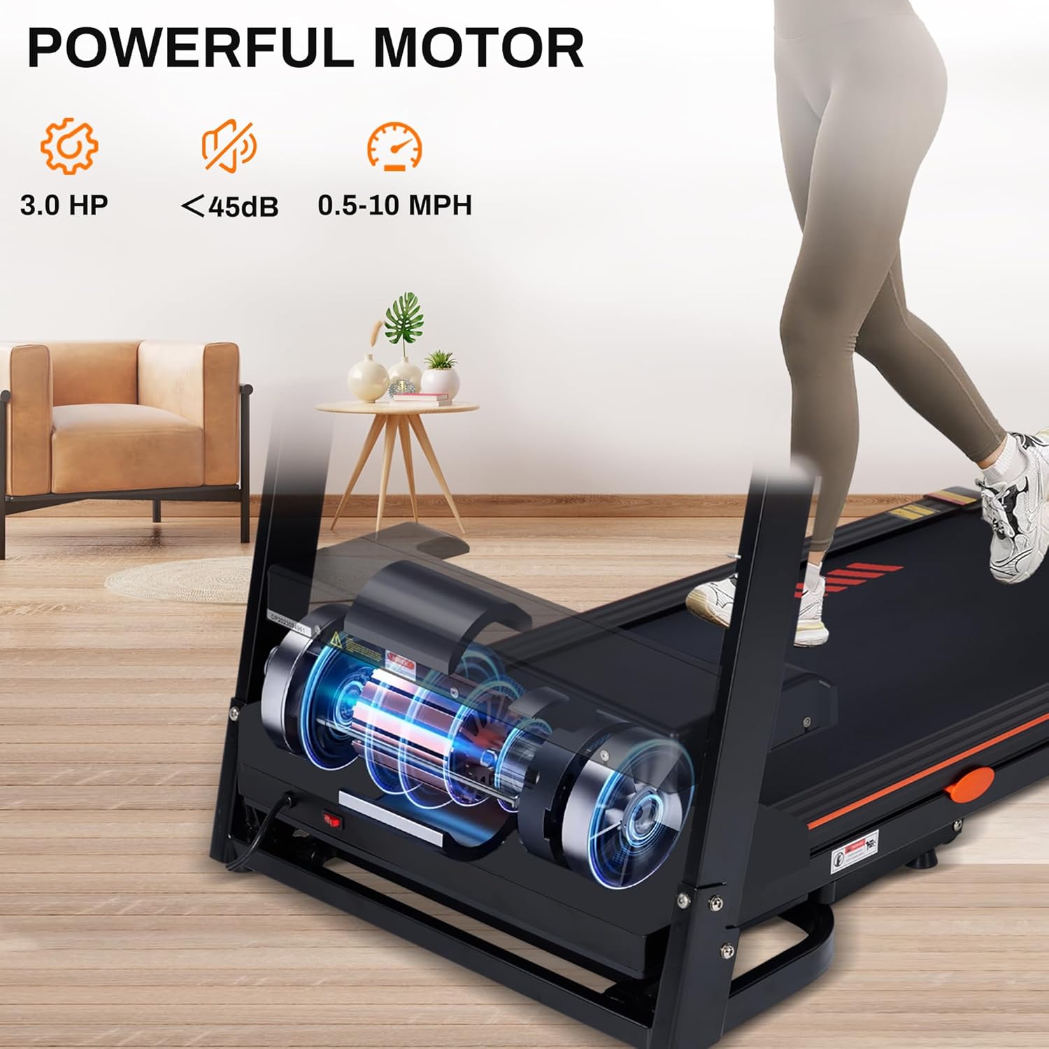 ECHANFIT 15% Auto Incline Treadmill Foldable Treadmills for Home with 18" Wider Belt, 10 MPH Speed, 300 lbs Capacity, Shock Absorption System, App Bluetooth - Image 7