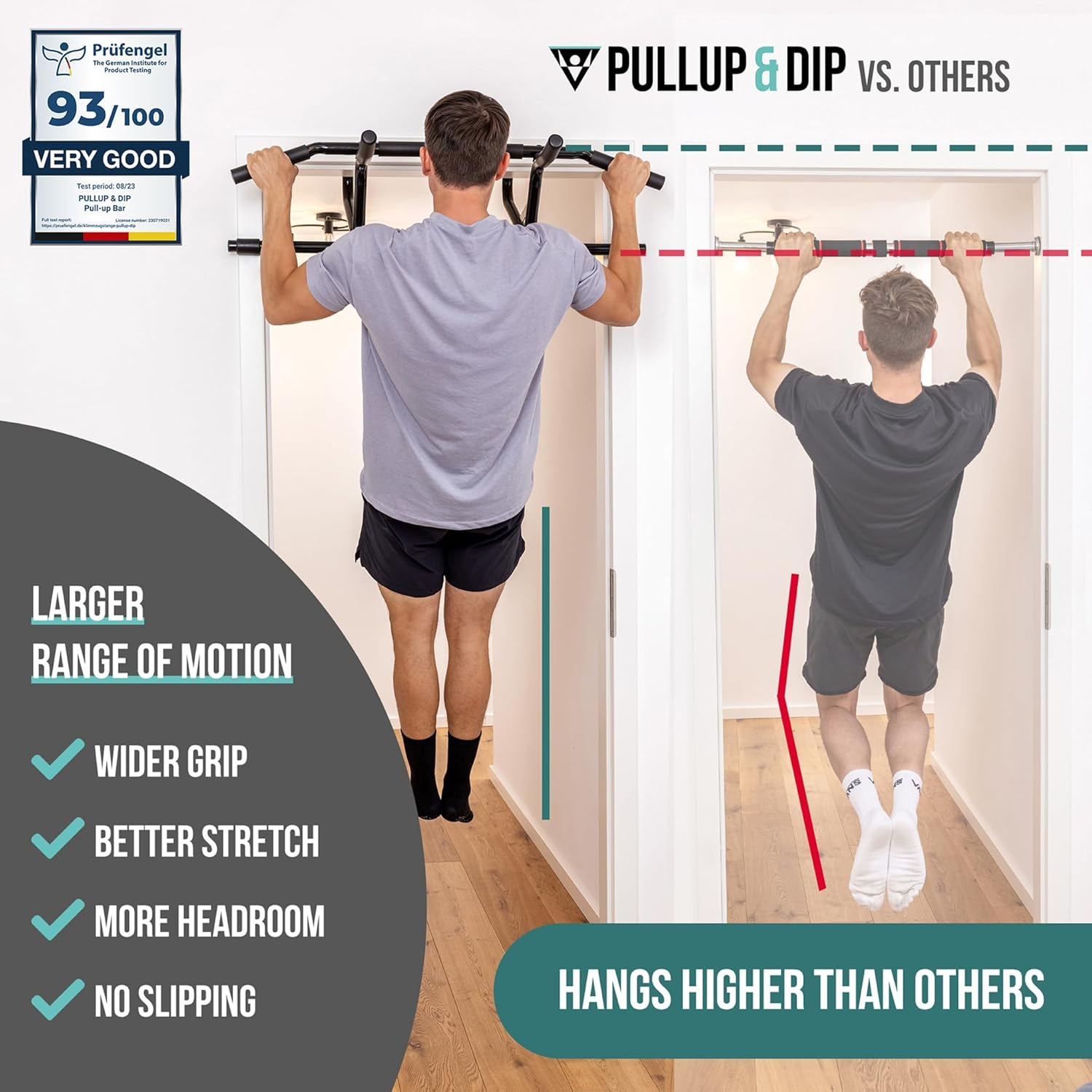 PULLUP & DIP Pull-up bar for door frames for hanging without screws and no slipping, professional door bar, pull-up bar with padded handles - Image 2